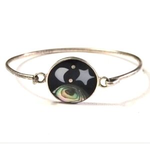 Vtg Alpaca Mexican Silver Abalone  Moon Stars Space Hinged Bracelet